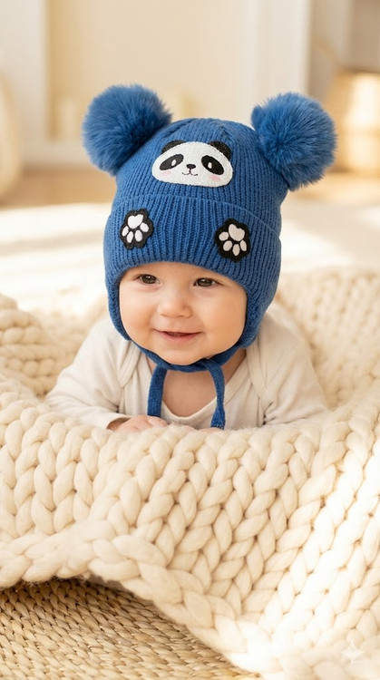 کلاه پومدار بافت داخل خز بچگانه