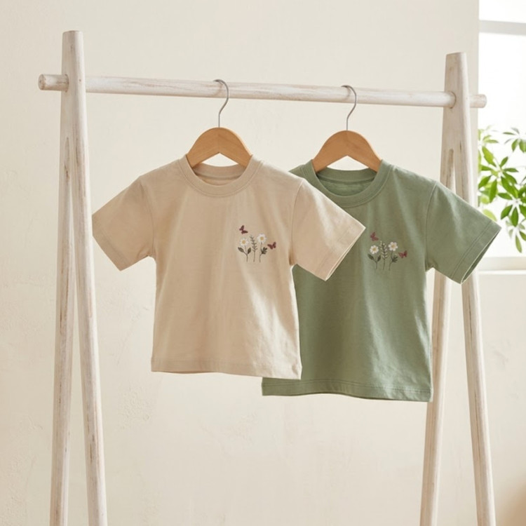 تیشرت ۱۰۰٪ پنبه دخترانه بچگانه با گلدوزی گل